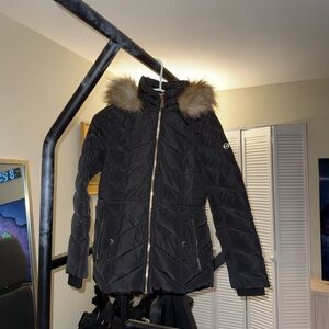 Michael Kors Black Puffer Jacket with Fur Trim